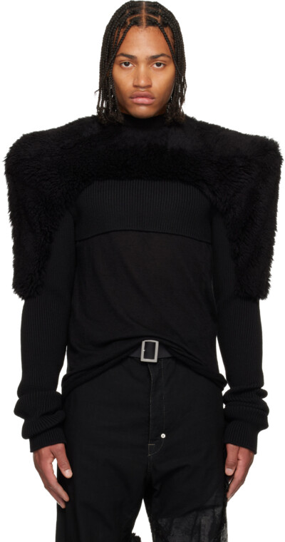 Rick Owens Black Concordians Tight Pullover Shearling Jacket