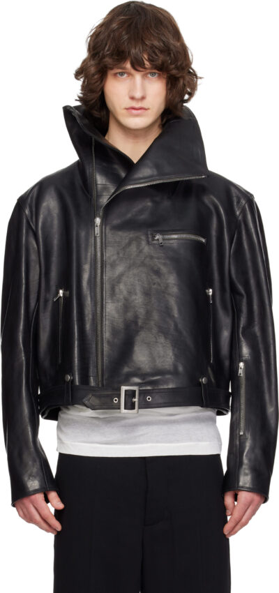 Rick Owens Black Temple Biker Jumbo Stooges Leather Jacket