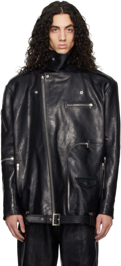 Rick Owens Black Temple Jumbo Bauhaus Stooges Leather Jacket