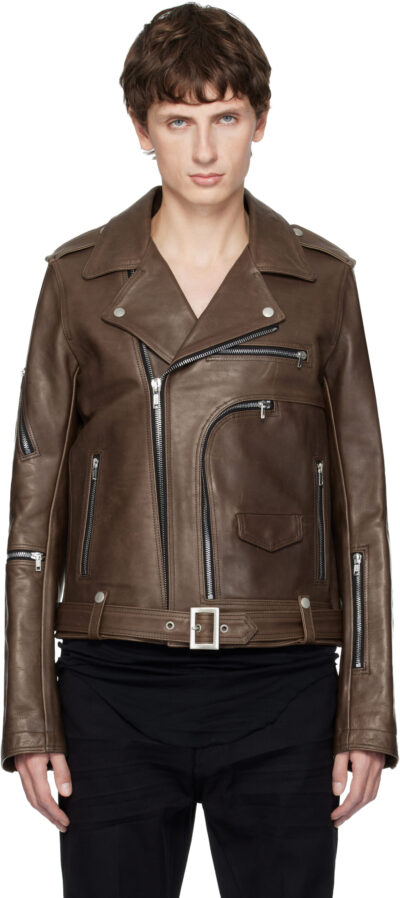 Rick Owens Brown Concordians Bauhaus Stooges Leather Jacket