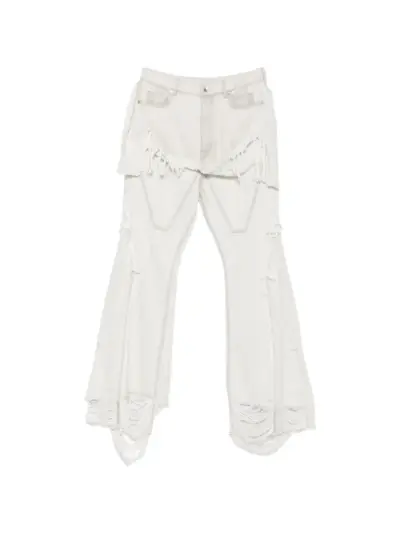 Rick Owens DRKSHDW fringed distressed button-fastening jeans - White