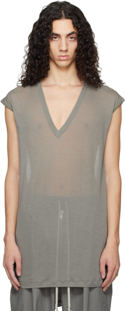 Rick Owens Gray Temple Deep V SL T-shirt