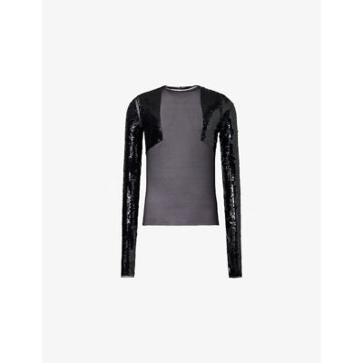 Rick Owens Mens Rick Owens Dennis Sequinned Mesh T-Shirt