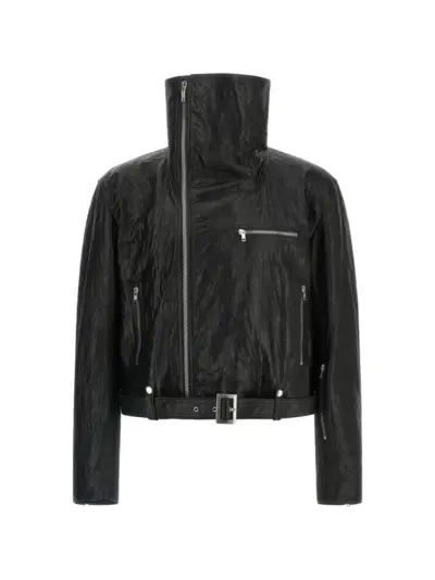 Rick Owens high-collar leather jacket - Black