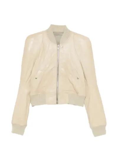 Rick Owens ribbed-hem leather jacket - Neutrals