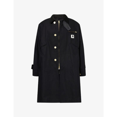 Sacai Mens Sacai x Carhartt WIP Logo-Patch Duck Cotton Coat