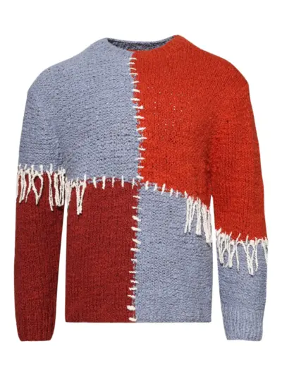The Elder Statesman fringe-embellished patchwork sweater - Blue