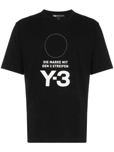 Y-3 Black logo and circle printed cotton t-shirt