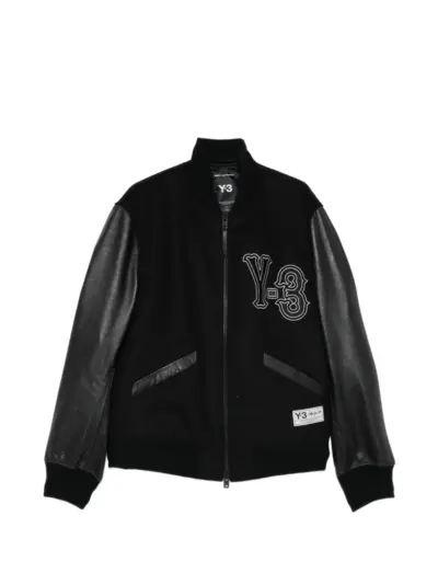 Y-3 leather-sleeve embroidered jacket - Black