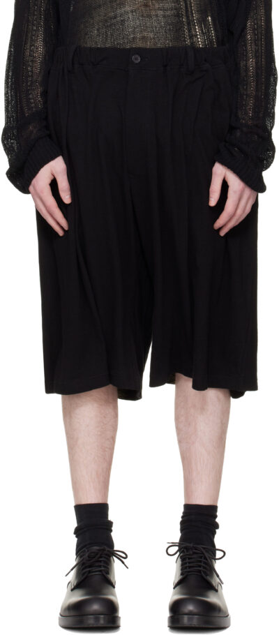 YOHJI YAMAMOTO Black Cotton & Linen Jersey Shorts