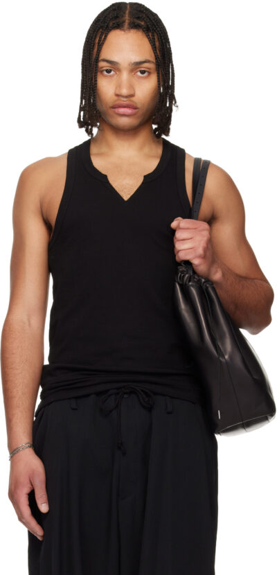 YOHJI YAMAMOTO Black Single Jersey V Neck Tank Top