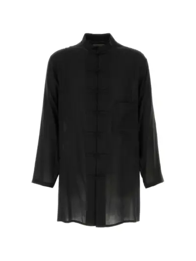 Yohji Yamamoto Pour Homme long-sleeve chinese-style button cellulose shirt jacket - Black