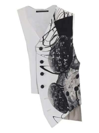 Yohji Yamamoto clock-print asymmetric waistcoat - White
