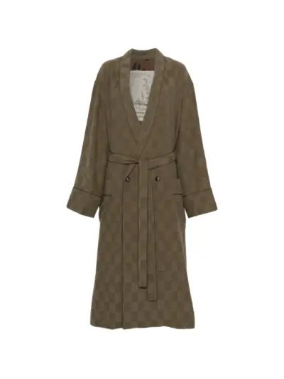 Ziggy Chen checked belted double-breasted coat - Green