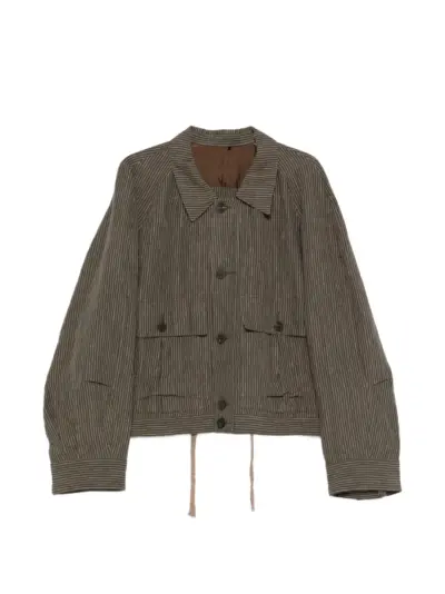 Ziggy Chen striped buttoned shirt jacket - Green