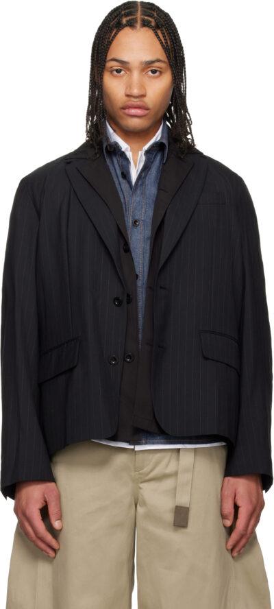 sacai Black Chalk Stripe Blazer