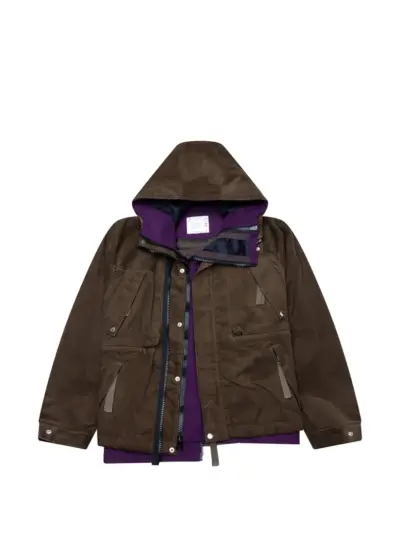 sacai hooded corduroy jacket - Brown