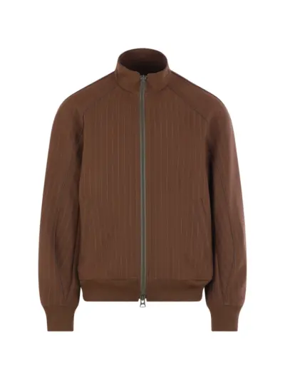 sacai pinstripe zip bomber jacket - Brown