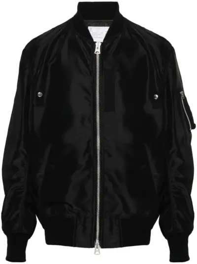 sacai zip-up bomber jacket - Black