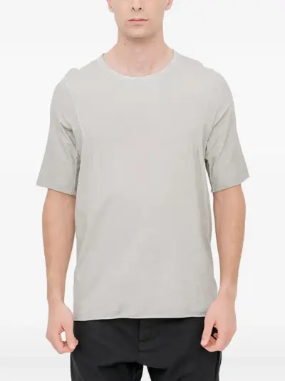 69 BY ISAAC SELLAM leather-trimmed raw-cut t-shirt - Grey
