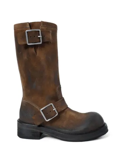 Ann Demeulemeester Sarith Engineer buckled coated leather boots - Brown