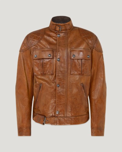 Belstaff Brooklands Motorcycle Jacket Men's Hand Waxed Leather Burnt Cuero Size 2XL