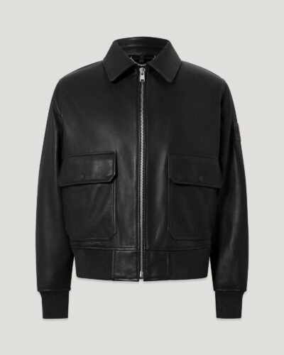 Belstaff Pilot Jacket Men's Lamb Leather Black Size 2XL