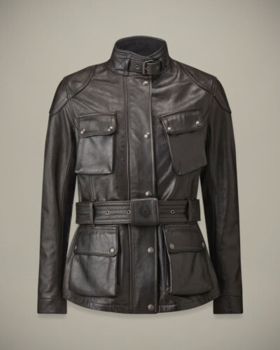Belstaff Trialmaster Motorcycle Icon Jacket Women's Hand Waxed Leather Antique Black Size UK 6