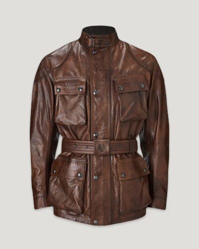 Belstaff Trialmaster Motorcycle Jacket Men's Hand Waxed Leather Burnt Cuero Size 2XL