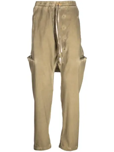Boris Bidjan Saberi drawstring-waist cotton-blend drop-crotch trousers - Neutrals