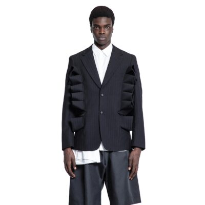 Comme des Garçons Ruffled Pinstripe Wool Blazer