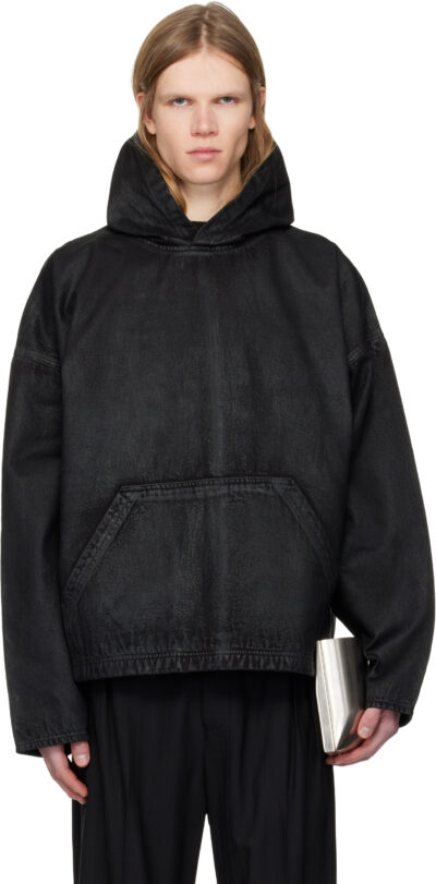 DET BLEV SENT Black Waxed Denim Hoodie