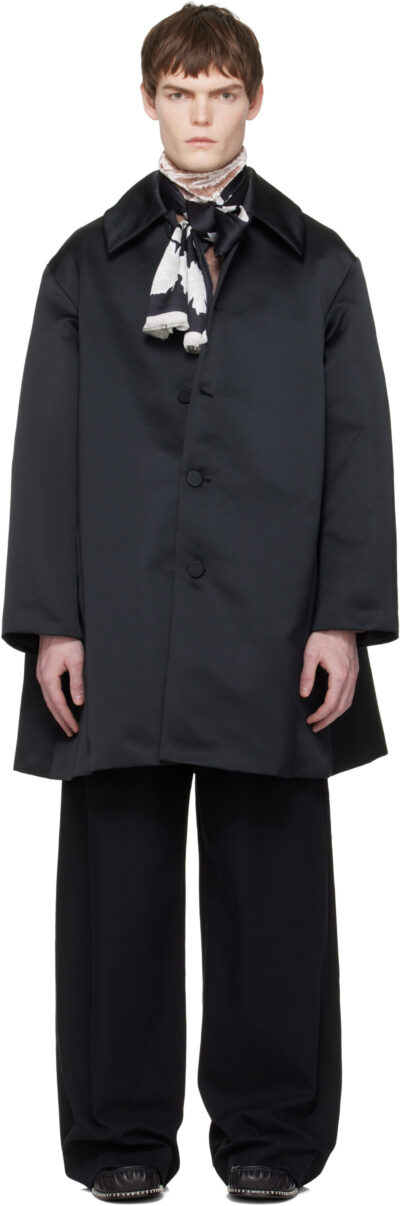 Dries Van Noten Black Satin Coat