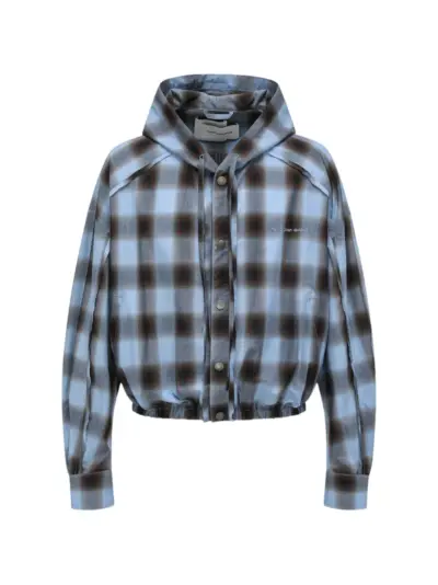 Feng Chen Wang check-pattern hooded jacket - Blue