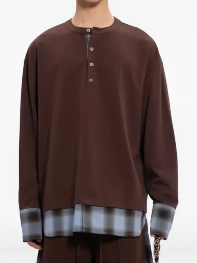 Feng Chen Wang layered-effect henley T-shirt - Brown
