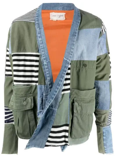 Greg Lauren open-front patchwork jacket - Blue