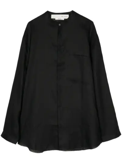 Isabel Benenato band-collar linen shirt - Black