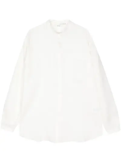 Isabel Benenato band-collar linen shirt - White