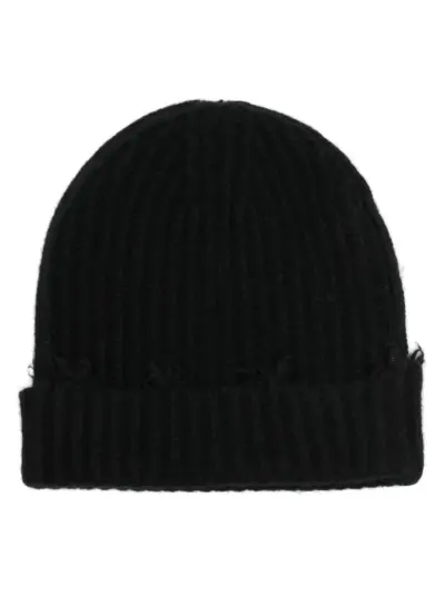 Isabel Benenato distressed ribbed-knit beanie - Black
