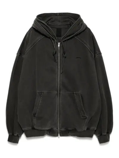 Juun.J logo-embroidered zip-up hoodie - Grey