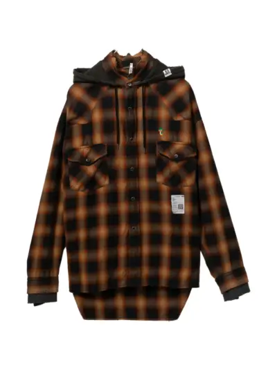 Maison MIHARA YASUHIRO hooded checked shirt - Brown