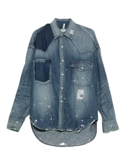 Maison MIHARA YASUHIRO paint-splatter patchwork denim shirt - Blue