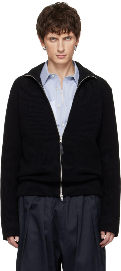 Maison Margiela Black Knit Zip-Up Jacket