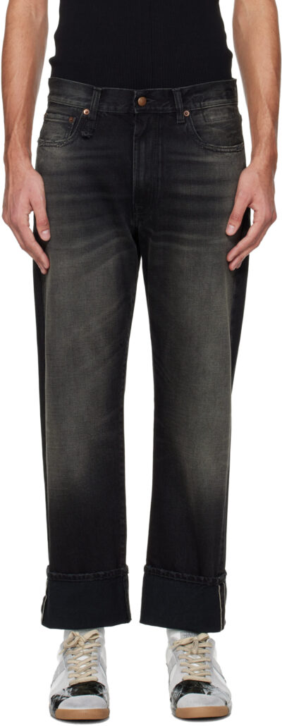 R13 Black Cuffed Boyfriend Jeans