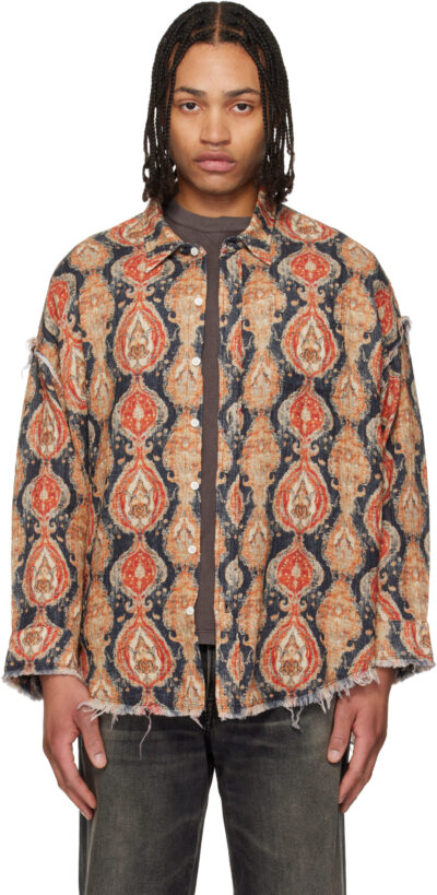 R13 Orange & Navy Shredded Seam Drop Neck Shirt