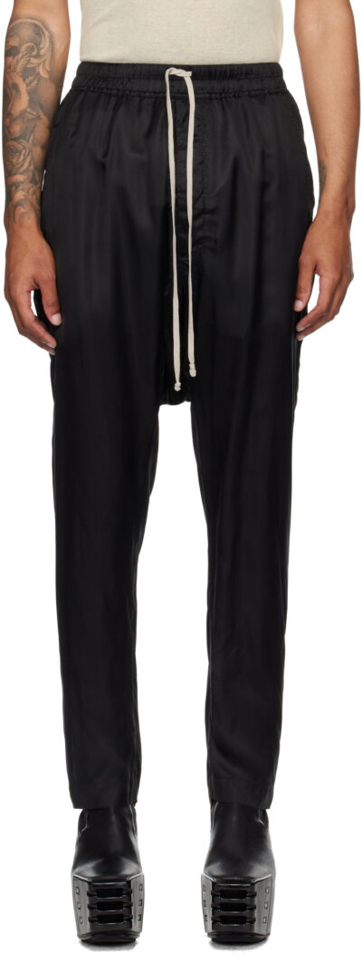 Rick Owens Black Concordians Drawstring Long Trousers