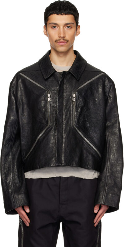 Rick Owens Black Temple Heizer Mac Leather Jacket