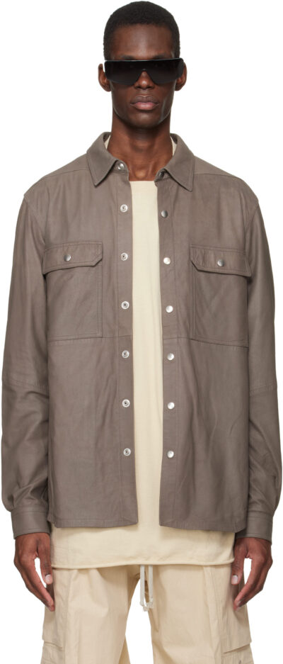 Rick Owens Gray Temple Feather Nappa Leather Outer Shirt