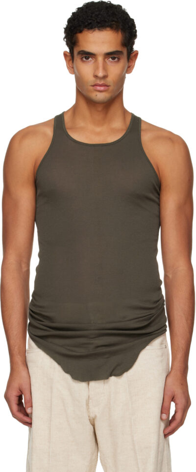 Rick Owens Khaki Concordians Basic Rib Tank Top
