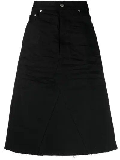 Rick Owens distressed-finish knee-length denim skirt - Black